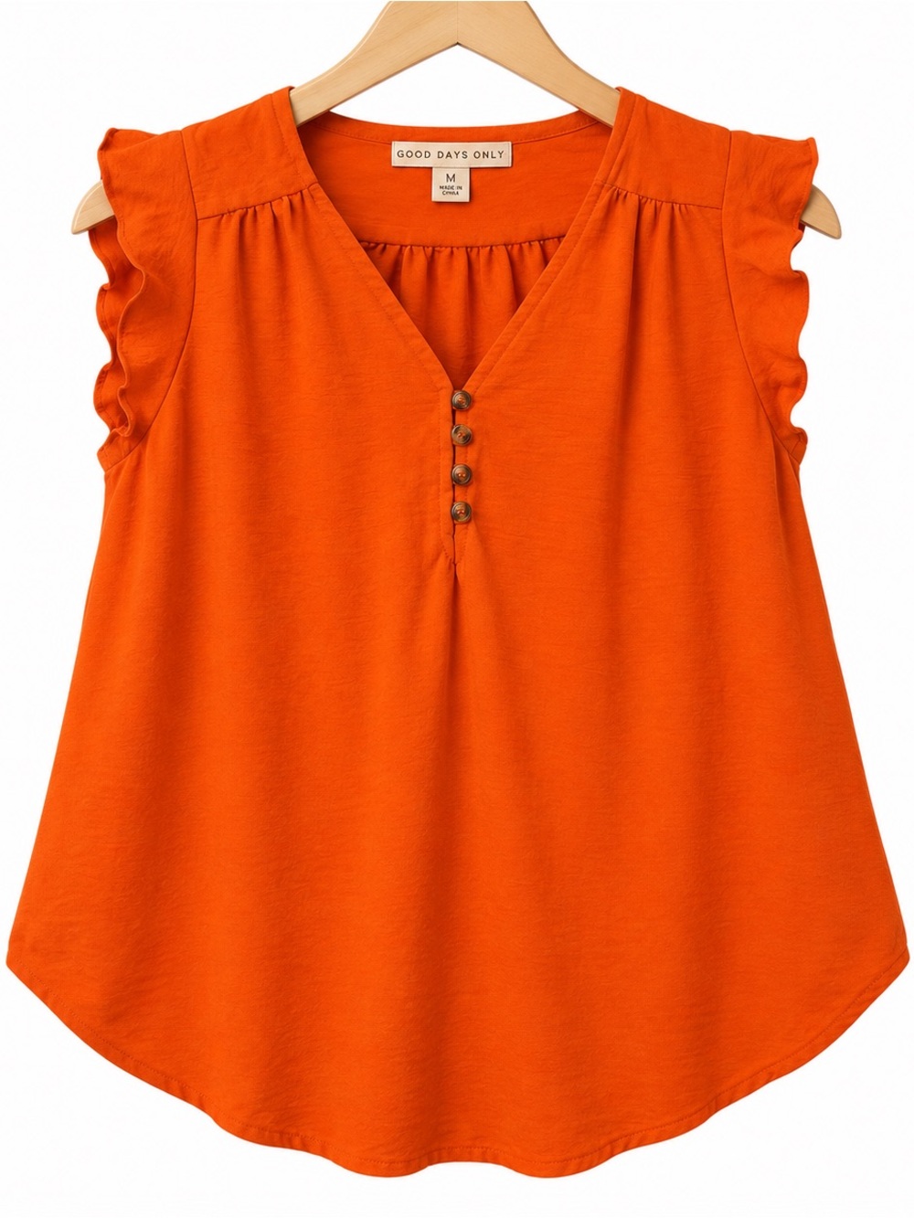 Good Days Only Orange Ruffle Sleeve Button Blouse Size M